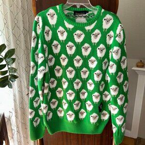 Traditional Craft Ireland AOP Sheep Adult Green Jumper for Men Size Large